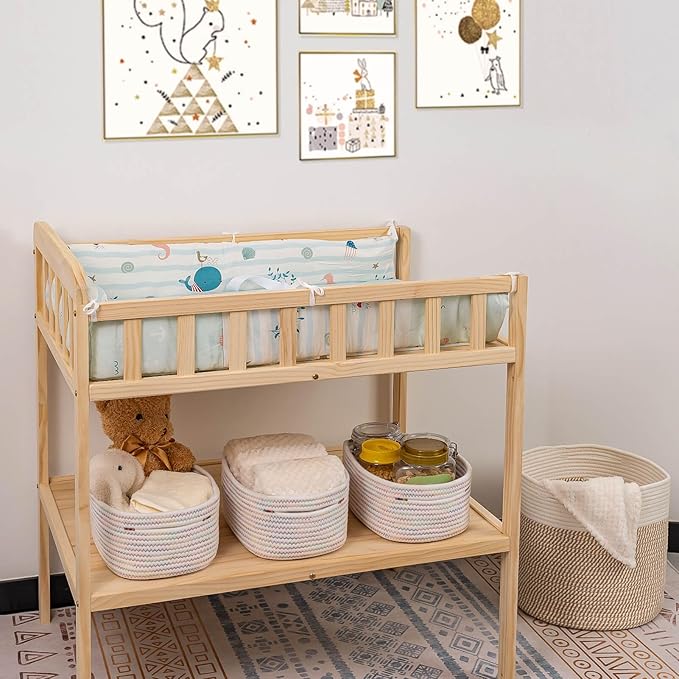 CubesLand Rectangle Woven Cotton Rope Organizer, Small Rainbow Basket for Kids, Baby & Pets' Toys, Shelves Storage