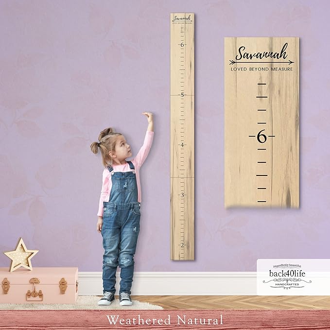 Farmhouse Style Wooden Kids Growth Chart Ruler for Boys and Girls