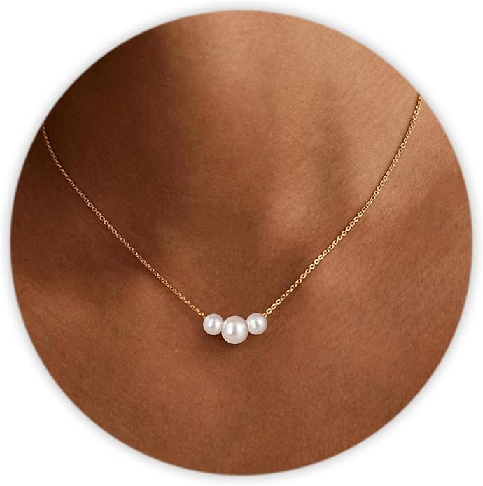 SmileBelle Pearl Necklaces for Women, Daisy Pearl Choker as Christmas Stocking Stuffers for Teens, Silver Daisy Pearls Jewelry Trendy Stuff Birthday Gifts 3 Pearls White Necklace as Wedding Jewelry