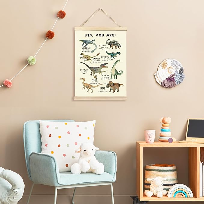 Hiuwevt Dinosaur Nursery Poster Hanger Frame, Dinosaur Room Decor for Boys, Inspirational Educational Dinosaurs Wall Art Decor for Classroom Kids Boys Room Home, 12x16 Inch