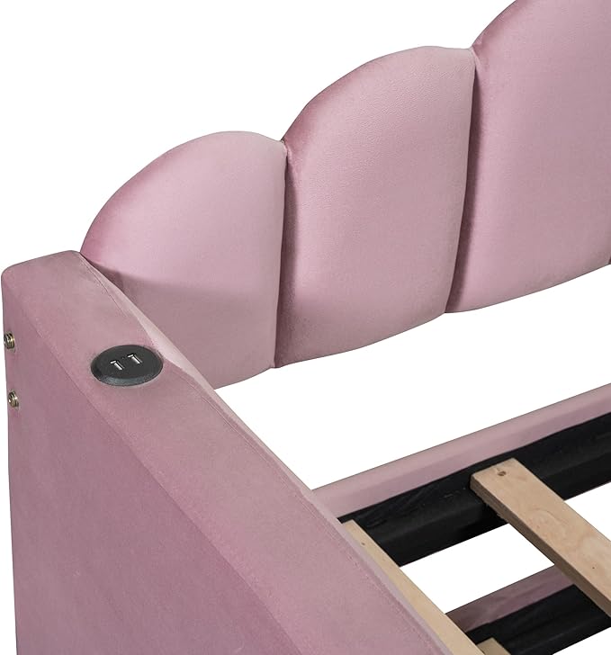 Bellemave Twin Size daybed with Trundle for Adults, Kids, Girls, Teens, daybeds with Trundle for Living Room, Velvet,Pink(Mattress not Included)
