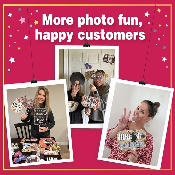 70s Photo Booth Props - 41-pc Disco Photo Booth Kit with 8 x 10-Inch Sign, 60 Adhesive Pads, 45 Sticks - Disco Photo Booth Props - 70's Party Props - 70s Decorations