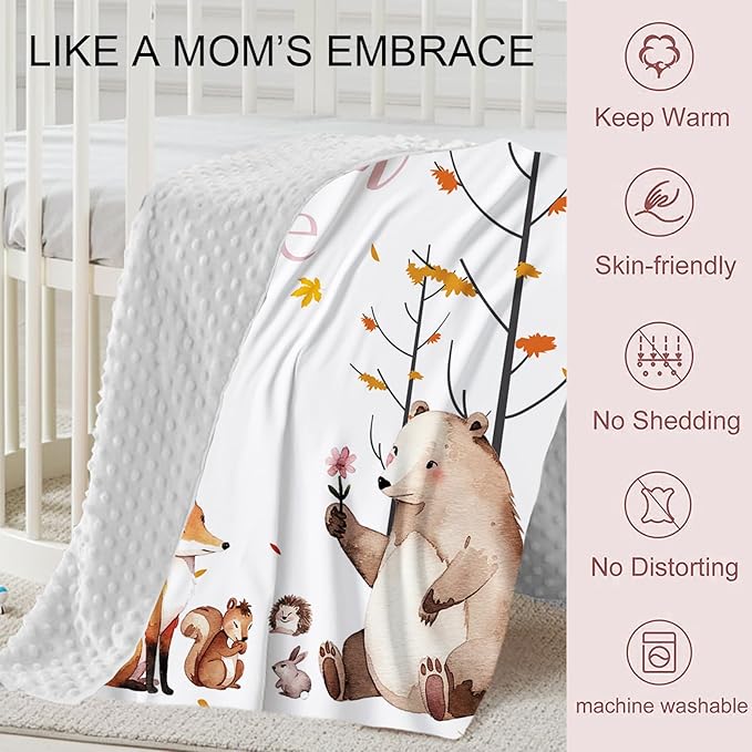 Personalized Crib Bedding Set for Boys Girls, Custom Baby Crib Sets with Name, Fox Sika Deer Design Nursery Bedding 2 Piece - Soft Blanket with Double Layer Dotted Backing, Crib Fitted Sheet