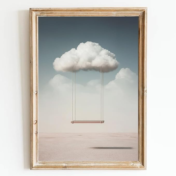 Clouds Canvas Wall Art Modern Abstract Prints Modern Clouds Wall Art White Clouds Poster Swing Wall Art Nature Landscape Prints Cloud Swing Wall Art Blue Sky Landscape Nature Art 16x24inch Frameless
