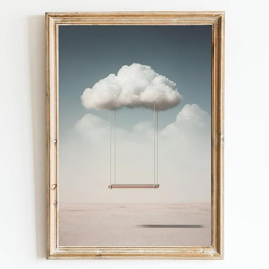 Clouds Canvas Wall Art Modern Abstract Prints Modern Clouds Wall Art White Clouds Poster Swing Wall Art Nature Landscape Prints Cloud Swing Wall Art Blue Sky Landscape Nature Art 16x24inch Frameless