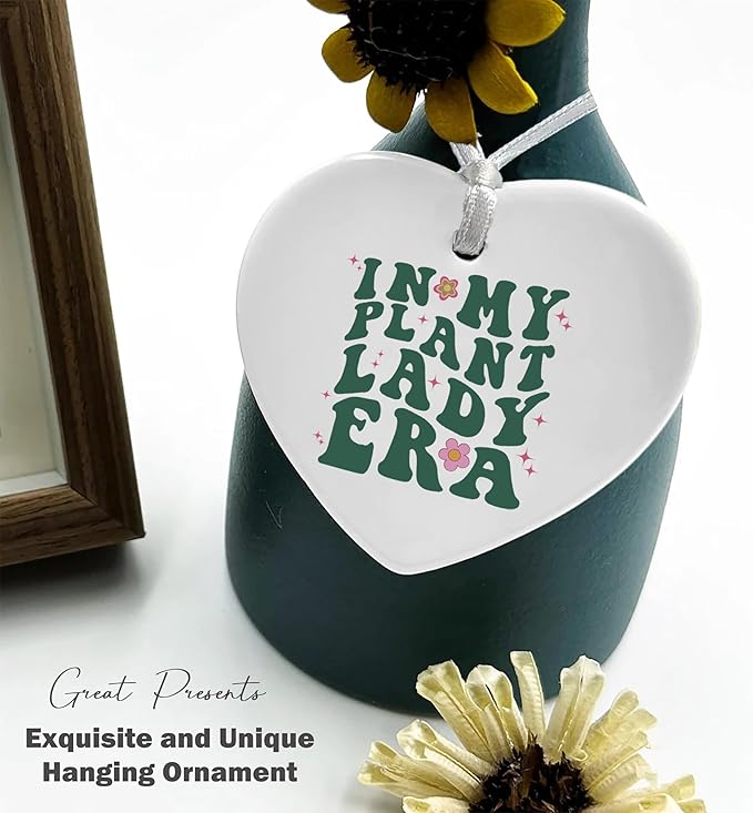 Heart Shaped Christmas Ornament-Plant Lady Gift-Botanical Gardening Lover Present for Mother or Friend-Mother's Day Birthday Keepsake-Ceramic Ornament Home Decor in My Plant Lady Era