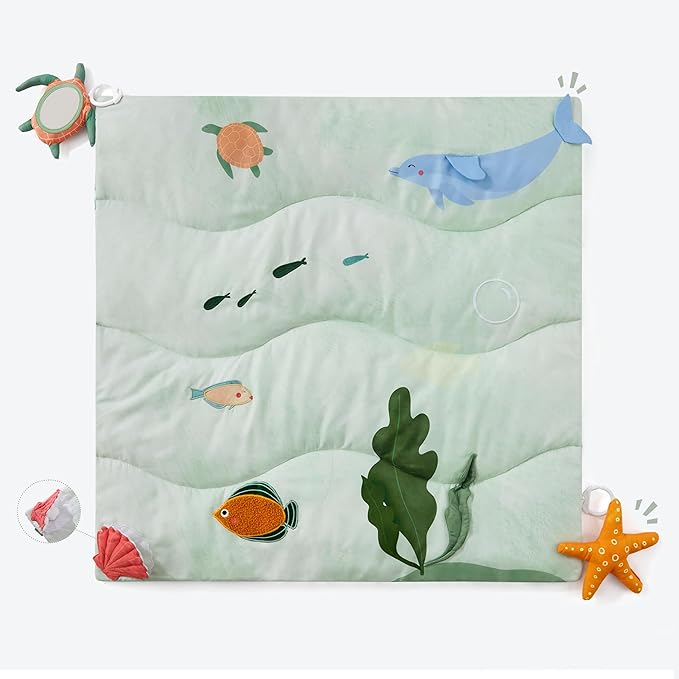 Spirich 9-in-1 Tummy Time Mat, Soft Sensory Mat for Infants, Baby Play Gym Mat with 9 Sensory Toys, Newborn Essentials Shower Gift
