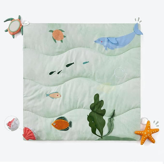 Spirich 9-in-1 Tummy Time Mat, Soft Sensory Mat for Infants, Baby Play Gym Mat with 9 Sensory Toys, Newborn Essentials Shower Gift
