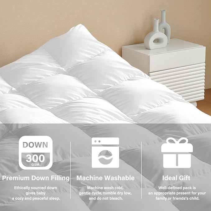 zzlamb Kids Toddler Comforter Crib Blanket, Warm Baby Down Quilt Crib Comforter Small Duvet Insert, Lightweight Soft Noiseless Cotton-Blended Shell Down Proof Machine Washable, White 41x48in