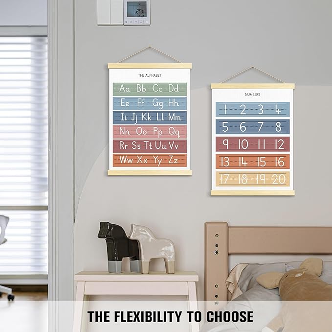 Numbers ABC Wall Chart for Toddler Learning Posters, Nursery Wall Decor Playroom Wall Decor and Alphabet Banner,Preschool &Homeschool Wooden Alphabet Poster for Toddlers-B05