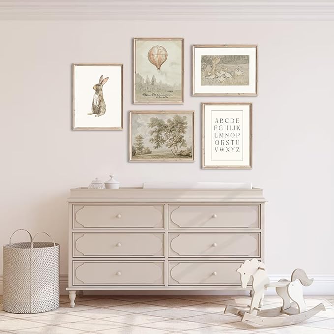 Vintage Nursery Wall Art Children Room Canvas Wall Decor Country Posters Botanical Prints Vintage Landscape Pictures Kids Child Wall Art Neutral Artwork for Playroom Bedroom 8x10x5 Inch Unframed