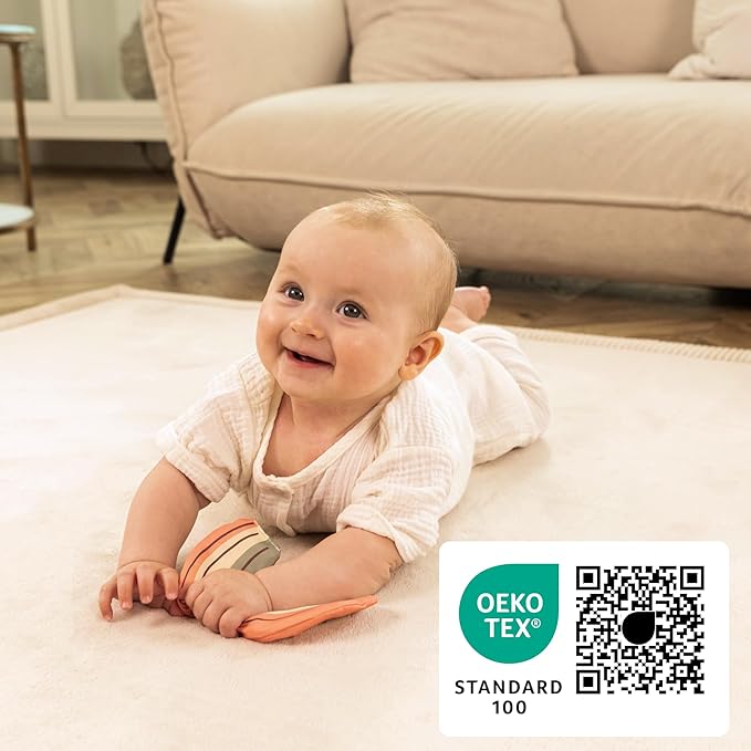 Hakuna Matte Premium Baby Play Mat 60”x 80” Beige – Cloud-Soft Coral Velvet Memory Foam Rug for Crawling & Play – Non-Slip, Water-Resistant, Care Tummy Time Mat – Non-Toxic Padded Playmat