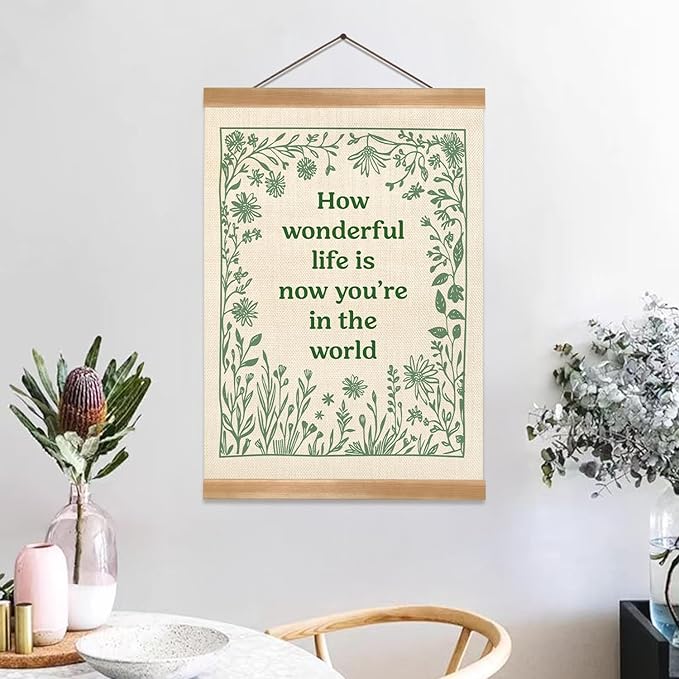 ZTGDA Boho Wall Art Poster – Abstract Watercolor Canvas Print, Linen Hanging Banner Wall Decor for Nursery Playroom Kids Room,Vintage Aesthetic Home & Office Decor (How wonderful-green)