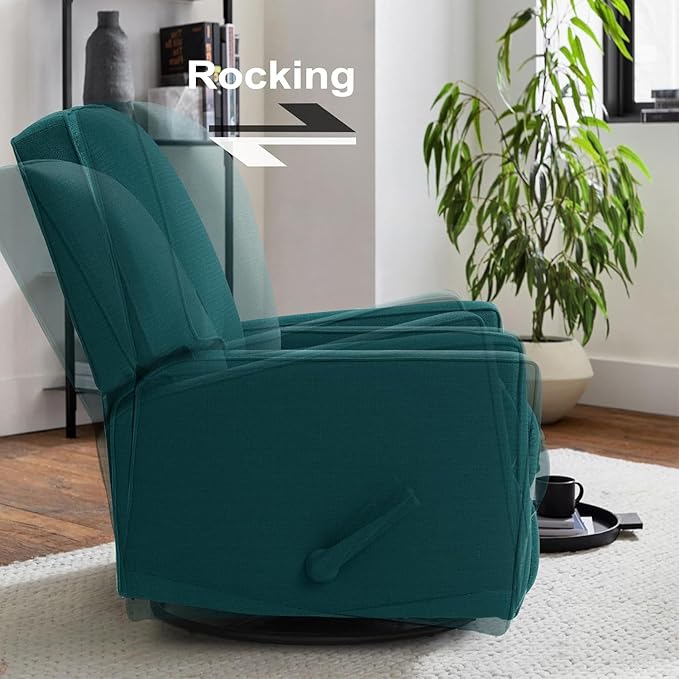 Harkawon Swivel Rocker Recliner Chair, Glider Rocker Recliner, Rocking Chair Nursery, Fabric Chair with High Back, Deep Seat, for Living Room, Bedroom, Green