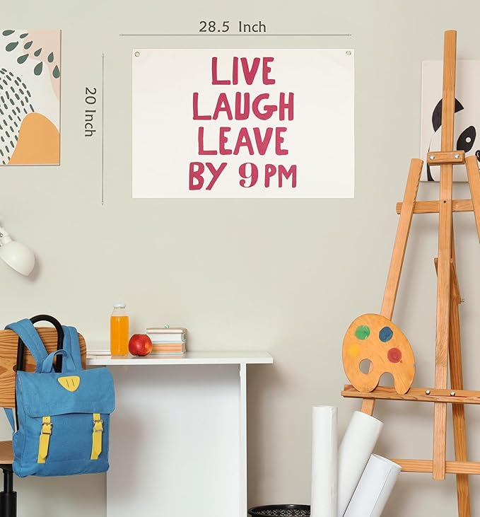Boho Rectangular Canvas Banner-Flag Wall Sign Art Decor for Teen Friends Neighbor,Home Living Room Restaurant Dorm Playroom Front Door Inside Decor-Birthday Christmas Gift-Live Laugh Leave By 9PM