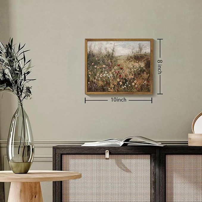 OIQArtOIQ Vintage Wildflowers Landscape Wall Art Framed Floral Natural Scenery Oil Painting Canvas Prints Country Farmhouse Fall Decor Pictures Kitchen Bedroom Living Room Bathroom