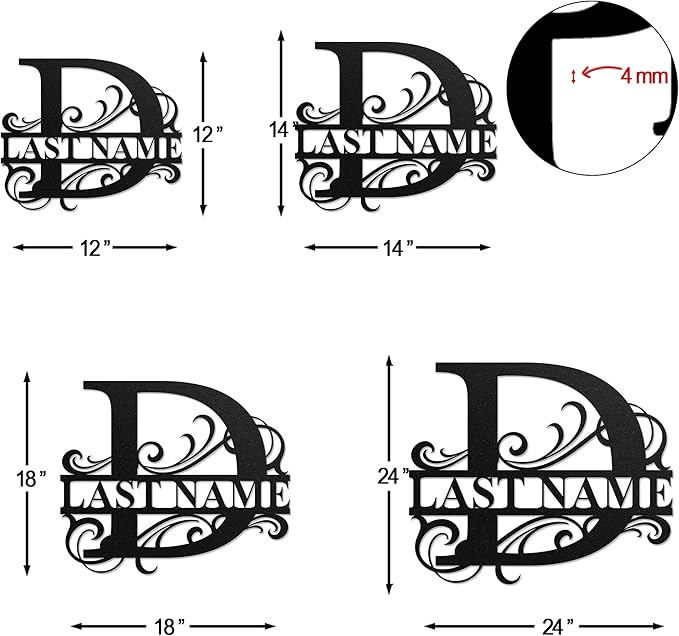LULLBABYMALL Custom Metal Signs - Last Name Sign, Split Letter Monogram, Letter D, Family Name Wall Art, Outdoor Metal Signs, Personalized Wedding Gift