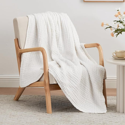 Love's cabin 6 Layer 100% Cotton Muslin Blanket, 60"x80" Twin Muslin Blanket for Couch Bed, Lightweight and Breathable Cotton Gauze for Adult, White