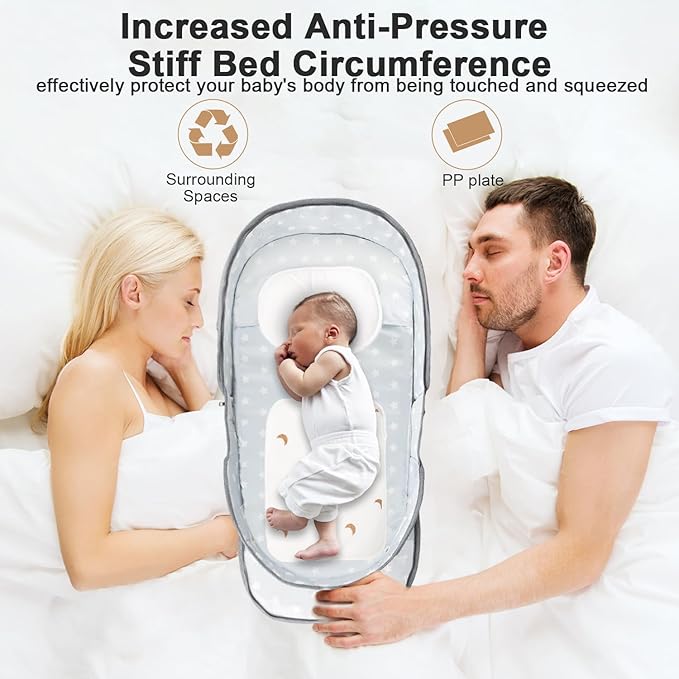 Portable Bassinet for Baby,Baby Bassinets Bedside Sleeper for Travel & Home,Foldable Bedside Crib with Breathable Mesh,Lightweight with Carry Bag & Storage Pocket,Safe Cosleeping Design for Infant