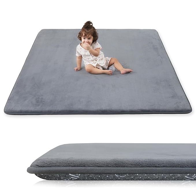 1.3" Thick Baby Floor Play Mat 59x79, Basic Padded Foam Mat for Tummy Time Crawling, Non Slip Cushioned for Babies Toddlers Infants Kids (Dark Grey)