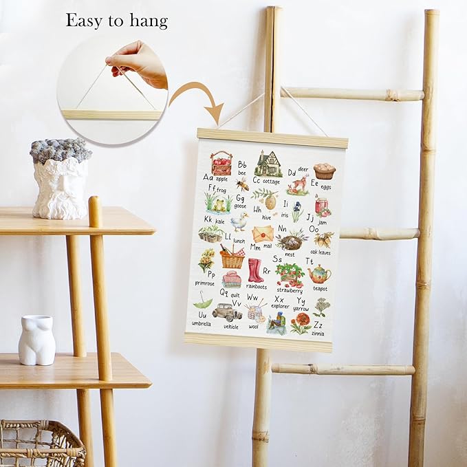 TRKAE Farm Alphabet Canvas Poster Hanger Frame, Classroom ABC Wall Art, Toddler Educational Wall Decor for Nursery Playroom Kids Room -028