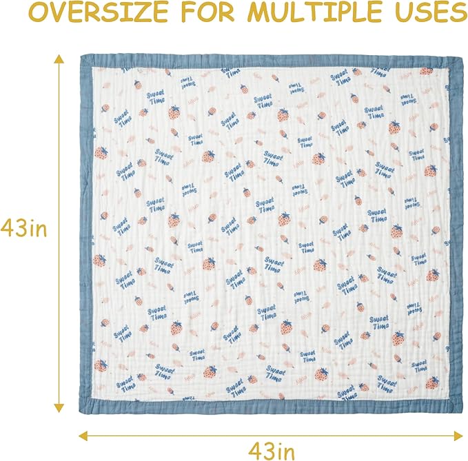 Muslin Baby Blankets, Nursery Blankets for Boys Girls, Swaddle Blankets Neutral Soft Lightweight Toddler and Kids Throw Blankets (Strawberry)