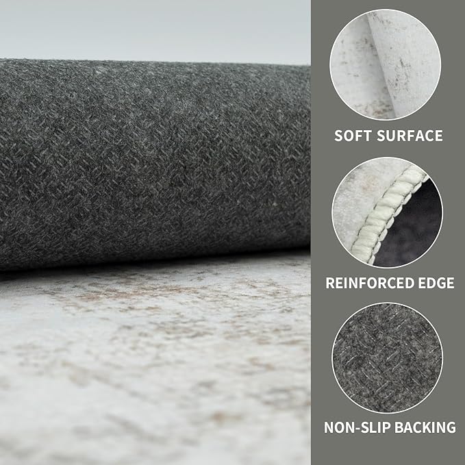 Washable 9×12 Area Rugs for Living Room, Vintage Floral Rug Soft Non Slip Stain Resistant Boho Carpet for Bedroom Dinning Room Kitchen Home Office 02 Beige