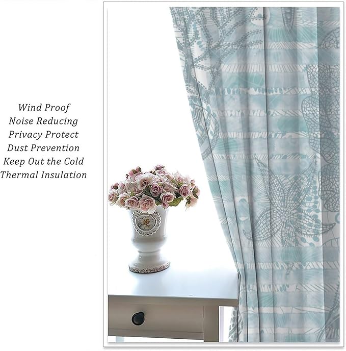 Starfish Curtains，Starfish and Seashells Coastal Curtain Ocean Themed Underwater Marine Decor Waterproof Fabric Curtain Set 2 Panels,42x54 Inches
