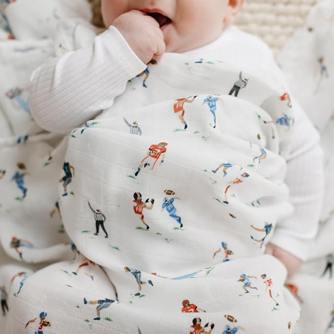 Loulou Lollipop Soft Baby Swaddle Blanket Muslin Wrap Receiving Blanket for Newborn to Toddler Girl and Boy, Large 47” by 47” - Football