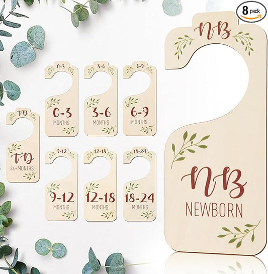 Wooden Baby Closet Dividers - Set of 8 Baby Clothes Organizer from Newborn to Toddler, Double-Sided Gender Neutral Baby Clothes Dividers