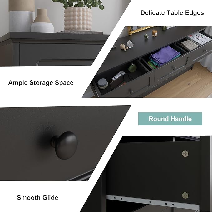 63'' W Long Modern Dresser 9 Drawers with Handles, Black Dresser & Chest of Drawers with Large Capacity Storage, Freestanding Storage Dressers for Bedroom, Living Room, Hallway (Black)