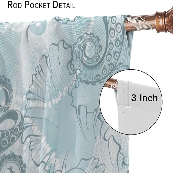 Coastal Window Curtains,Nautical Beach Themed Thermal Insulating Blackout Curtain for Living Room, Bedroom Set 2 Panels,42x54 Inches