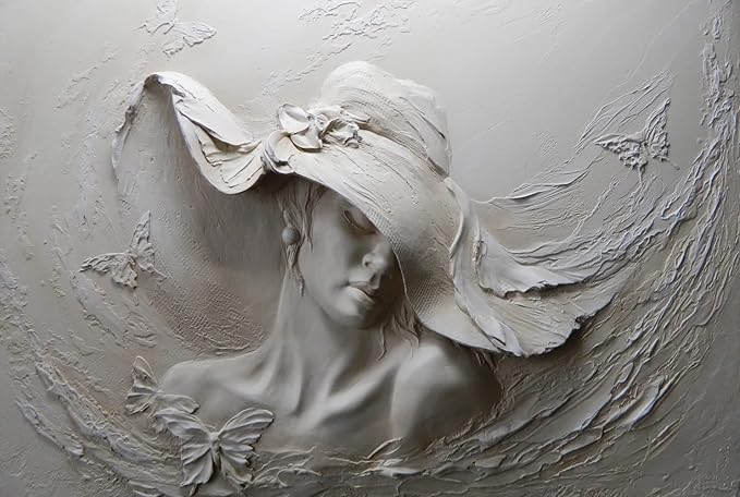 Art Wallpaper 3D Illusion Woman Face Relief Mural Wallpaper for Bedroom Living Room TV Background (Not Peel n' Stick)