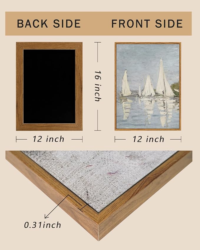 ARPEOTCY Vintage Framed Canvas Wall Art, 12x16inch, Farmhouse Summer Sailboat Wall Decor, Nautical Lake Art Prints Home Decorations, Seascape Paintings for Living Room Bedroom Office Decor