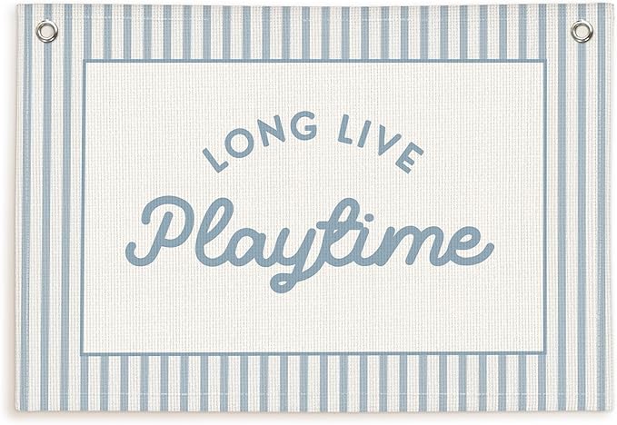 Lacama Blue Long Live Playtime Boys Room Playroom Decor, Boy Nursery Play Room Wall Decor, Linen Banner Wall Hanging Canvas Flag Decors for Toddler Boy Rooms Nursery 30x20 Inch