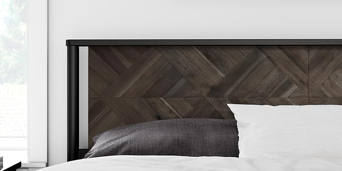 Lenia King Bed Frame with 2 Matching Nightstands – Modern Wood Platform Bed Set, Chevron Diamond Design, No Box Spring Needed, Slatted Support, Mocha Finish (Mocha Black, King)