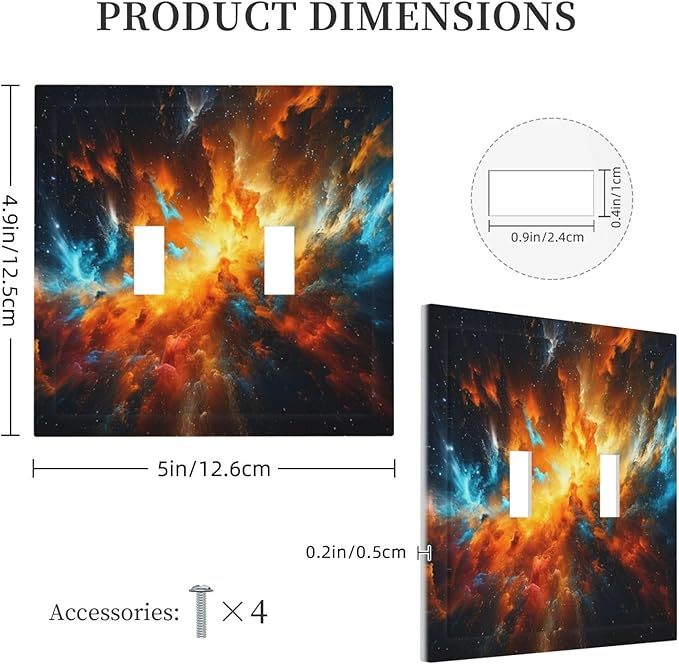 Decorative Light Switch Cover Plate Cosmic Outer Space Nebula Explosion 2 Gang Switch Plate Covers Double Toggle Wall Plates Electrical Faceplate for Bathroom Home Decor