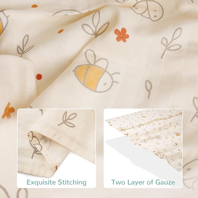 HECCEI Muslin Swaddle Blankets - Baby Muslin Blanket Large Swaddles 47 x 47 inches Breathable & Soft Baby Receiving Blanket Gender Neutral for Newborn Boys Girls, Leafy Canopy