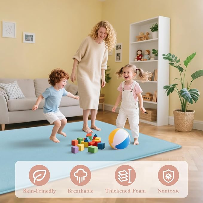 PapaMama Ultra Soft Baby Play Mat for Floor, 1.3" Thick Memory Foam 50x50 Playpen Mat with Non-Slip Backing, Coral Velvet Child Nursery Rug, Tummy Time & Crawling & Yoga Mat for Infant, Toddlers, Kids