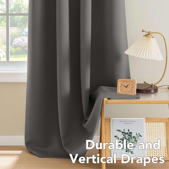 H.VERSAILTEX Three Pass Microfiber Blackout Thermal Insulated Grommet Panel Window Curtains/Drapes (Set of 2 Panels,52 x 96 Inch,Charcoal Gray)