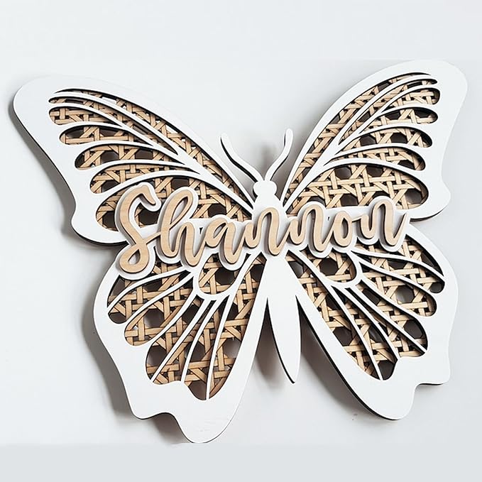 Personalized Butterfly 3D Name Sign, Custom Boho Wood Personalized Name Sign, 3D Wooden Layered Handmade Letter Wall Decor for Nursery or Child's Bedroom, Girl or Boy's Birthday Gift