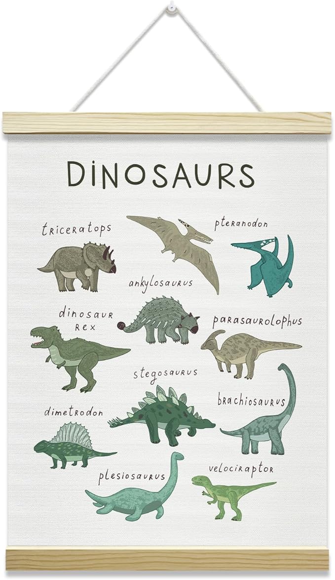Nopoben Dinosaurs Poster Hanger Frame, Animal Prints Wall Art With Wooden Poster Hanger, Educational Animals Wall Decor, Kids Room Nursery Bedroom Decor(12x16 Inches)-19