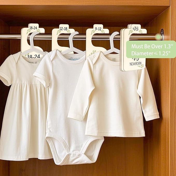 Baby Closet Dividers for Clothes Organizer, Set of 8 Wooden Baby Clothes Size Hanger Organizer, Nursery Closet Organizer from Newborn to 24 Months for Nursery Decor