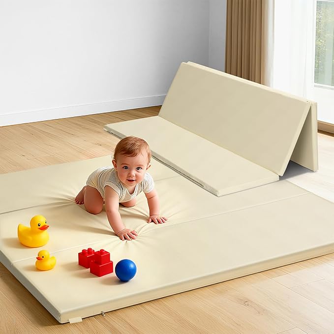 Baby Play Mat, 48 x 48 Inch Foldable PU Leather Waterproof Playpen Mat, 1.6" Extra Thick Foam Floor Mat for Infants and Toddlers, Non-slip Toddler Activity Playmat Cushion