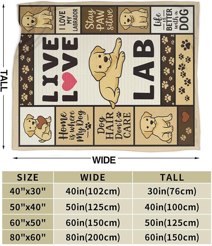 Labrador Retriever Blanket Cute Dog Throw Blanket Love Lab Puppy Soft Cozy Fleece Fuzzy Stuffed Plush Flannel Animal Gifts for Girls Women Boys Kids Adults 50"X60"