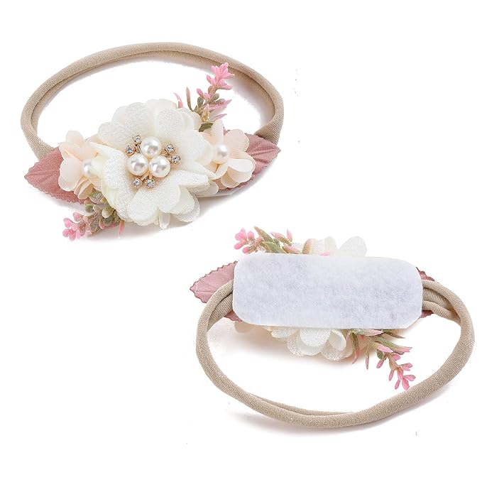 Baby Girl Floral Headbands- 3pcs Nylon Headband Handmade Flower Crown Elastic Hairband Newborn Toddler Hair Accessories Gifts for Girls （1-6 years old）