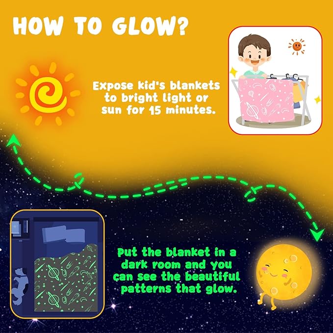 inhand Pink Blanket Girl Room Decor Glow in The Dark Blanket Soft Cute Space Star Moon Galaxy for Kids Birthday Gifts Planet Toys for 1,2,3,4,5,6,7,8,9,10Years Old (30''x40'' Pink)