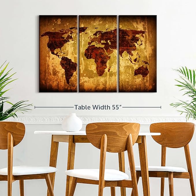 ElephantStock Vintage World Map Wall Art Multi Piece Canvas - 3 Piece Canvas World Map Wall Decor - Wall Decor - Ready-to-Hang Print - Vintage Wall Art - 50" X 32"