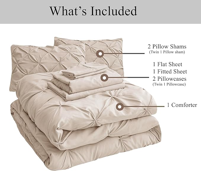 LANE LINEN Cal King Size Comforter Set - 7 Pieces California King Size Bed in A Bag, King Bedding Sets with Comforters, Sheets, Pillowcases & Shams, Bedding Set - Beige