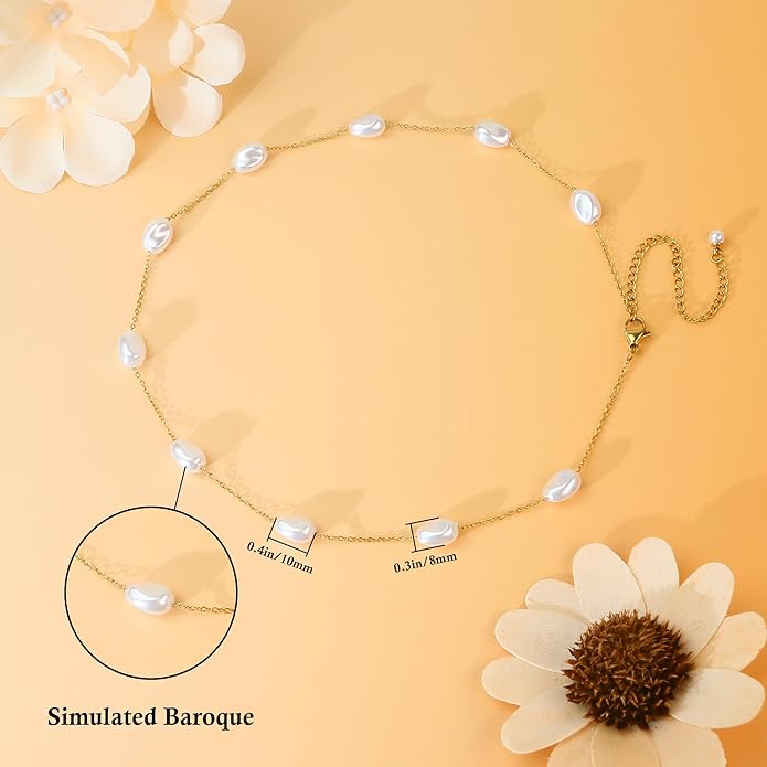 SmileBelle Pearl Necklaces for Women, Daisy Pearl Choker as Christmas Stocking Stuffers for Teens, Silver Daisy Pearls Jewelry Trendy Stuff Birthday Gifts 3 Pearls White Necklace as Wedding Jewelry